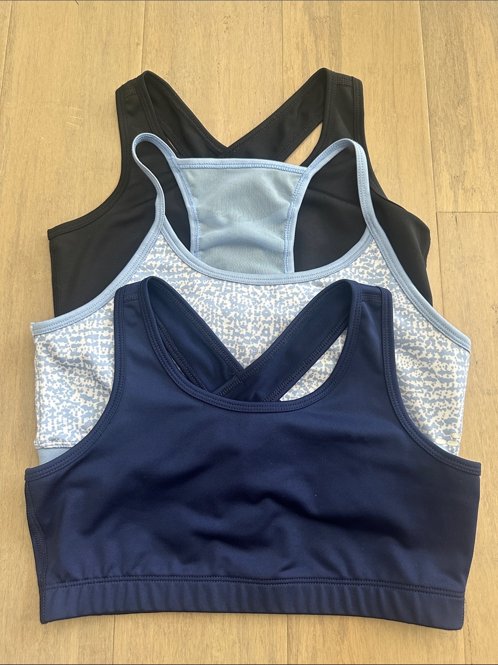 bcg Navy, Light Blue, and black Girls' Sports Bra Set - 3 Pack bundle